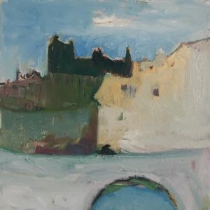 Ref.9123-20-Saint-Jean-de-Côle,-huile-sur-toile,-30x30cm