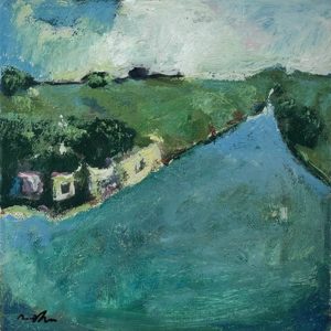 Ref.9551-21-Parisienne,-embouchure-bleue,-huile-sur-toile,-20x20cm