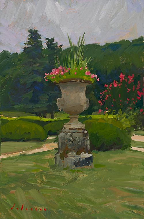 Marc-Dalessio---Gardens-at-Cha╠éteau-de-la-Treyne-#2---30-x-20-cm-huile-sur-bois-2000