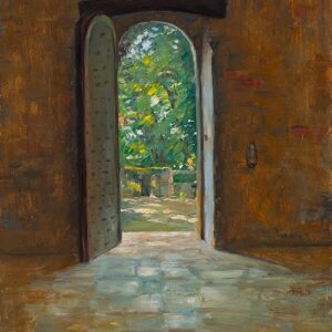 Tina-Orsolic,-Porte-de-l'ancienne-chapelle,-Chateau-de-la-Treyne-25-x-35-cm-huile-sur-bois-1500-euros